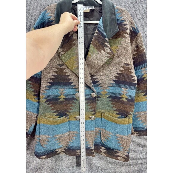 Vintage Roper Rodeo Blue Aztec Jacket Medium Silver Buttons Barn Chore Coat - Picture 8 of 11